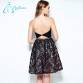 A-Line Lace Satin Crystal Sashes Black Prom Dress